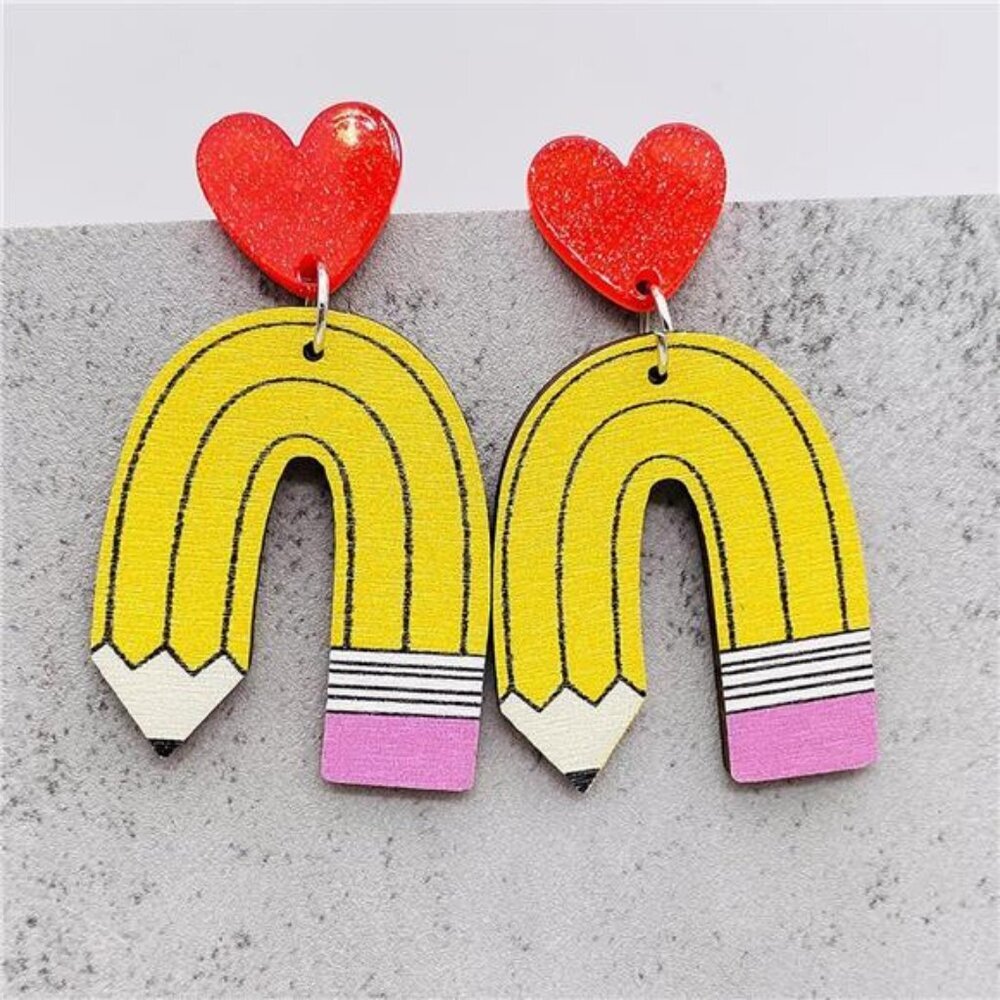 5 Pairs Colorful Back to School Teacher Earrings for Women Fun Earrings Playful - Picture 3 of 6